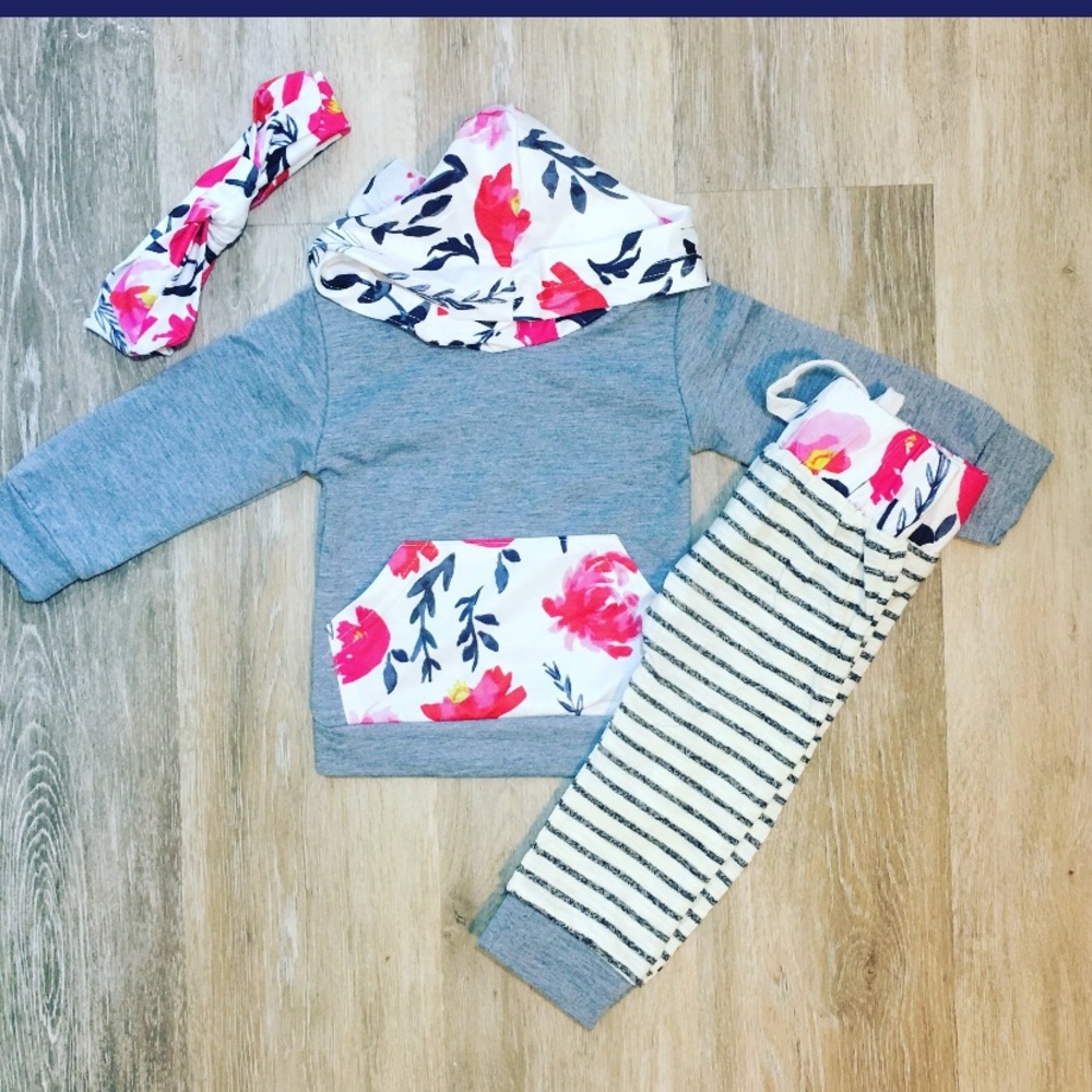 Toddler Gray and Floral 3pc set
